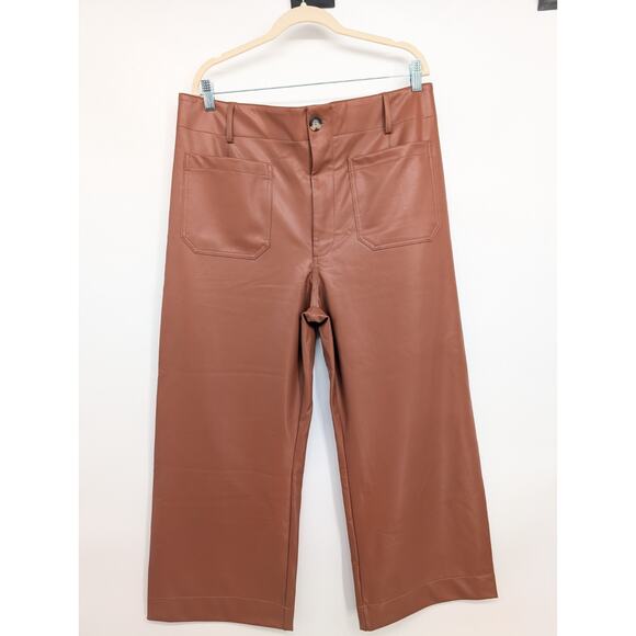 NWT Maeve The Colette Cropped Wide-Leg Faux Leather Pants Size 34 Copper #7D505 - Picture 2 of 9